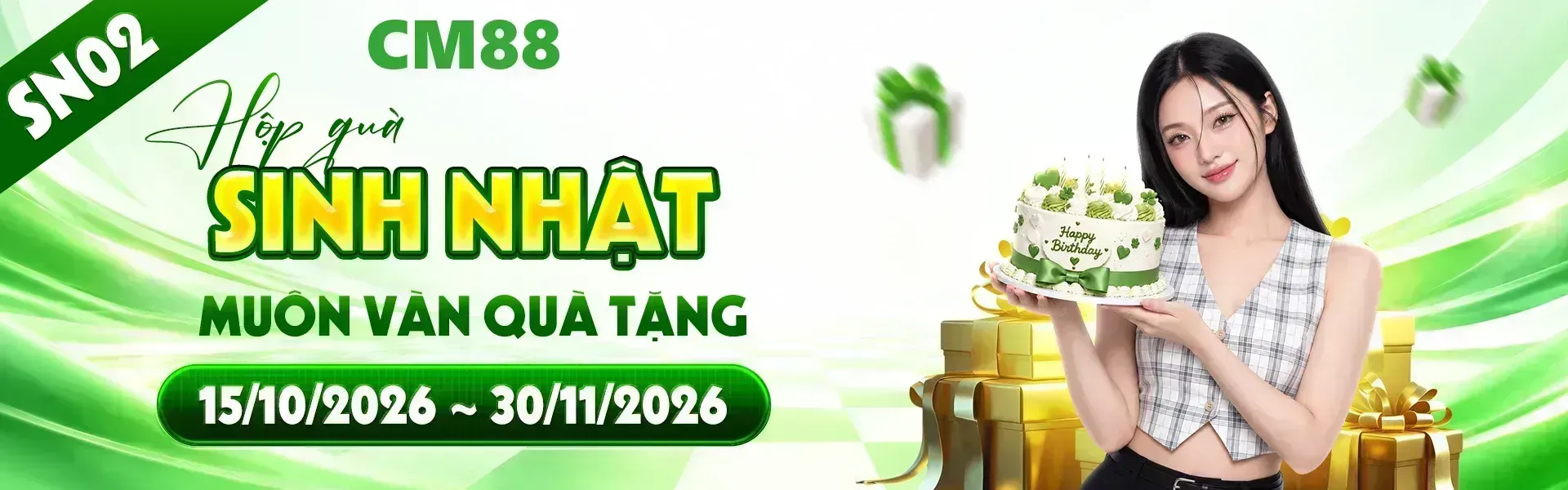 3. CM88 gửi đến hội viên chương trình sinh nhật với hàng ngàn quà tặng được chuẩn bị đặc biệt. Tạo tài khoản ngay hôm nay để không bỏ lỡ những phần thưởng thú vị.